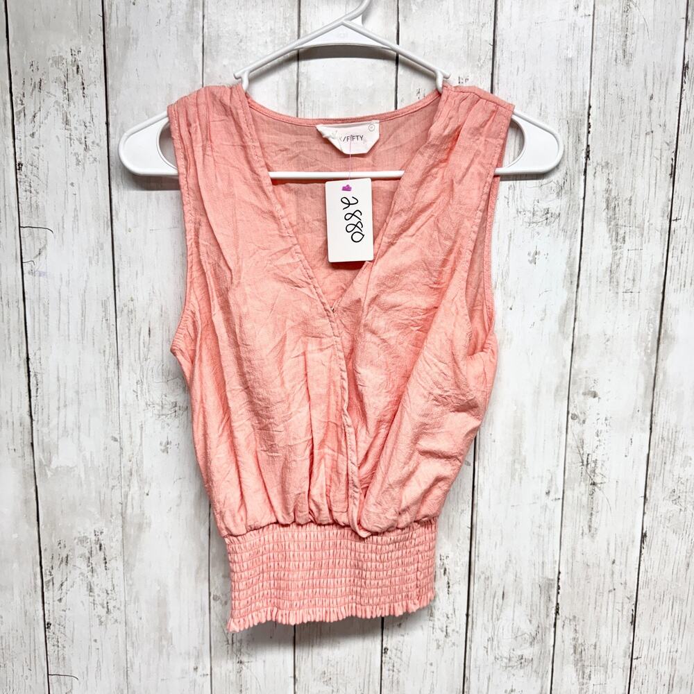 Six Fifty Blouse Women Size Medium V-Neck Wrap Front Sleeveless Cinch Waist Top